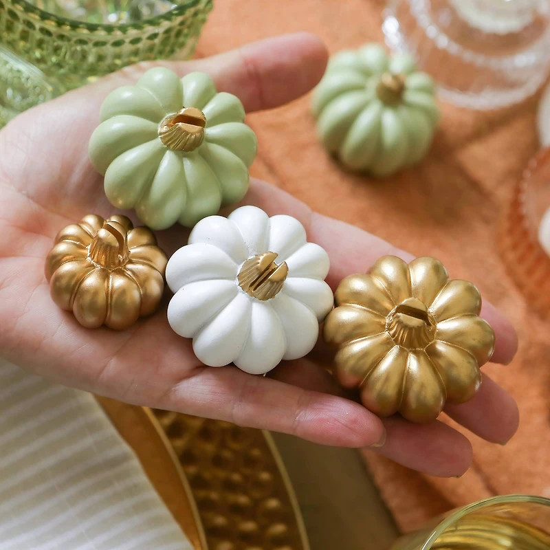 Kate Aspen® Mini Gold Pumpkin Place Card Holder Set