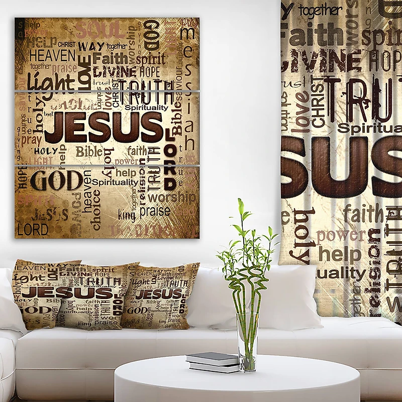 Designart - Jesus' word cloud in grunge background