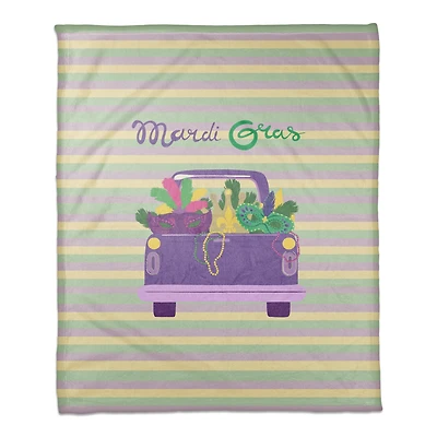 Truck Load Stripes Mardi Gras Fleece Throw