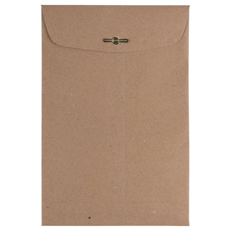 JAM Paper 6" x 9" Brown Kraft Paper Bag Premium Invitation Envelopes with Clasp Closure