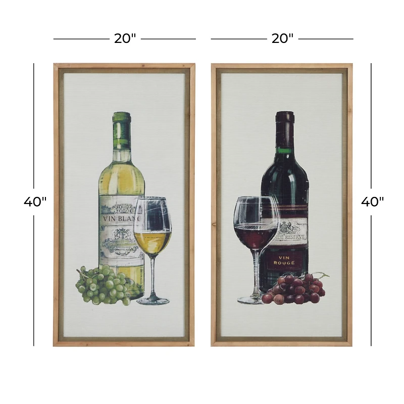 Set of 2 Brown Wood Farmhouse Wine Wall Art, 20" x 40"
