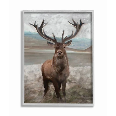 Stupell Industries Moose Encounter Landscape Animal Watercolor Painting in Gray Frame Wall Art
