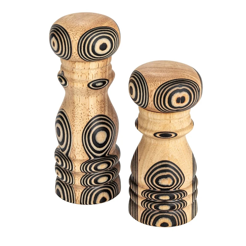 Hello Honey® Natural & Black Inlaid Circles Wood Salt & Pepper Mills Set