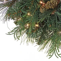 First Traditions™ 30'' Pre-Lit Artificial North Conway Wreath with Glittery Cones and Eucalyptus