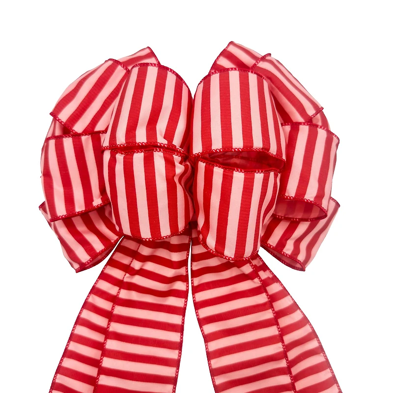 20.5" Pink & Red Stripes Holly Jolly Tree Bow by Celebrate It®