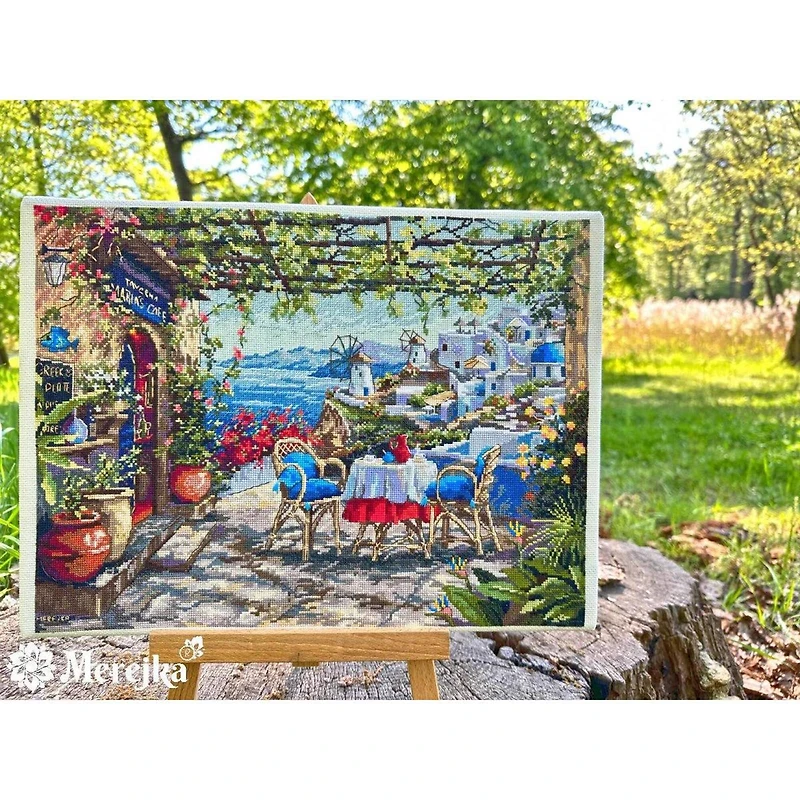 Merejka Santorini View from Terrace Counted Cross Stitch Kit