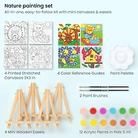 Arteza® Kids Canvas Paint Kit, 4 Mini Canvas- 3 x 3 with Easel, Nature