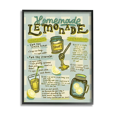 Stupell Industries Homemade Lemonade Blue Picnic Plaid Vintage Drink Recipe Framed Wall Art