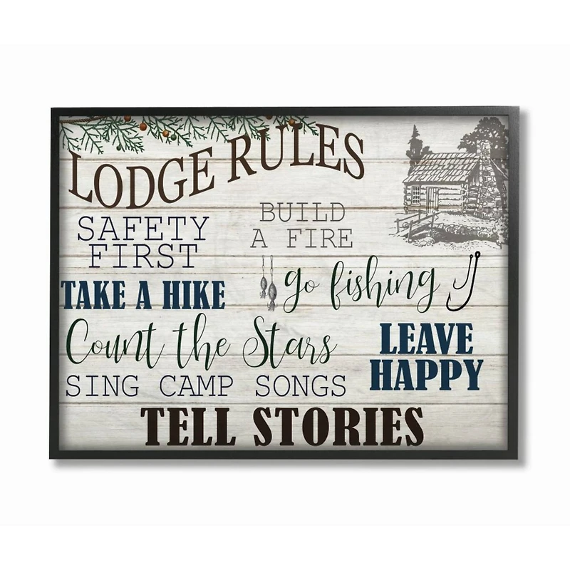 Stupell Industries Lodge Rules Cabin Wall Art in Black Frame