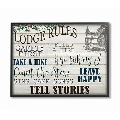 Stupell Industries Lodge Rules Cabin Wall Art in Black Frame