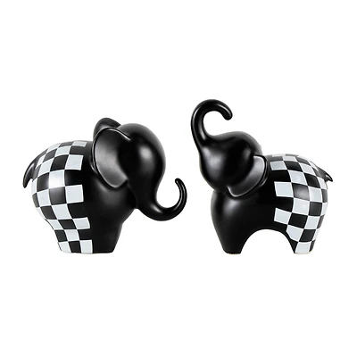 Black Checker Print Elephant Sculpture Set
