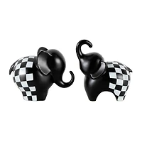 Black Checker Print Elephant Sculpture Set