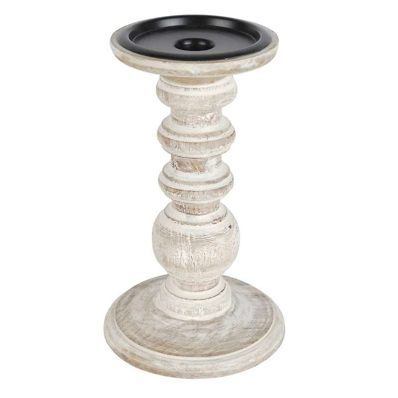 8 Pack: 8" Whitewashed Wood Carved Pillar Candle Holder by Ashland®