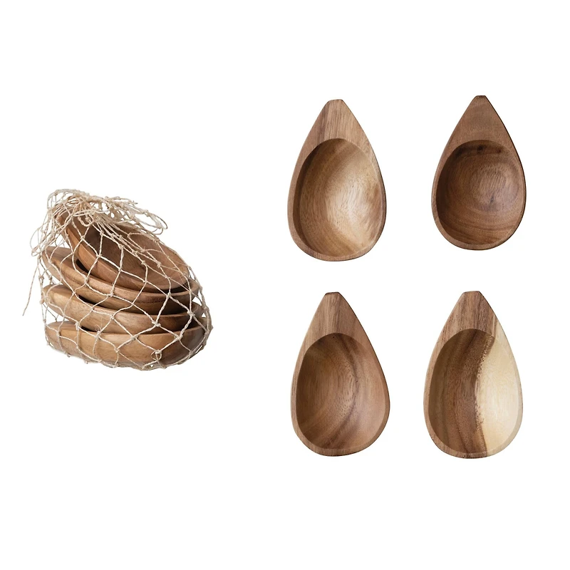 Hello Honey® 5" Almond Shaped Acacia Wood Trays, 4ct.