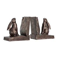 Hello Honey® Rustic Bronze Rabbit on Book Bookends Set