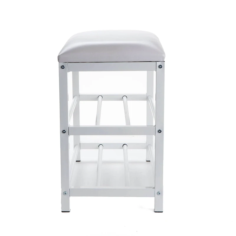 Mind Reader 3-Tier White Shoe Bench with Seat