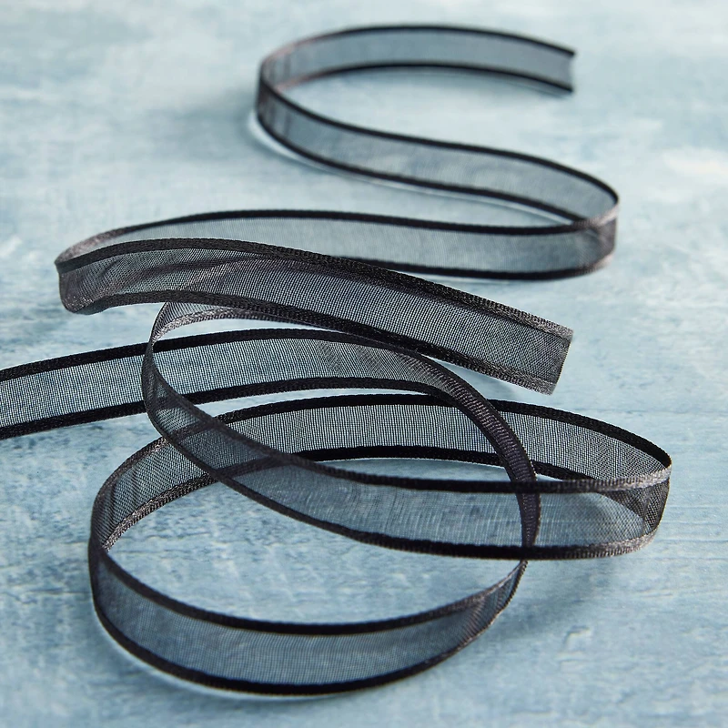 3/8'' x 7yd. Black Sheer Satin Ribbon by Celebrate It™