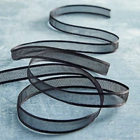 3/8'' x 7yd. Black Sheer Satin Ribbon by Celebrate It™