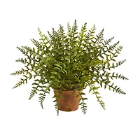 12" Leatherleaf Fern in Decorative Planter