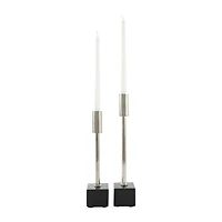 Silver Aluminum Slim Candle Holder with Black Block Base Set