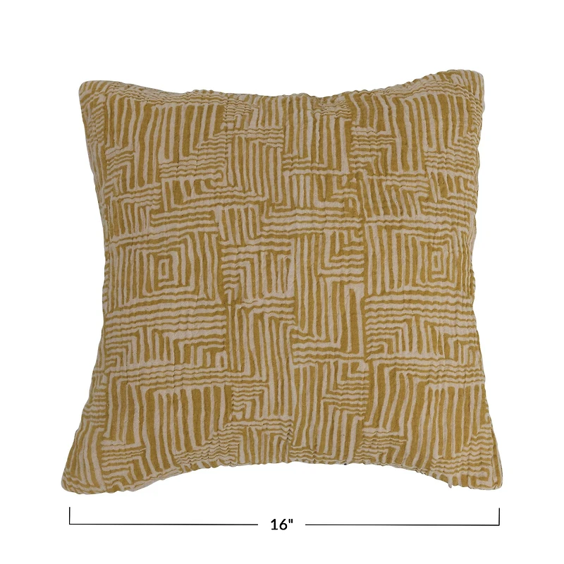 Hello Honey® Mustard & Cream Kuba Cloth Pattern Cotton Pillow