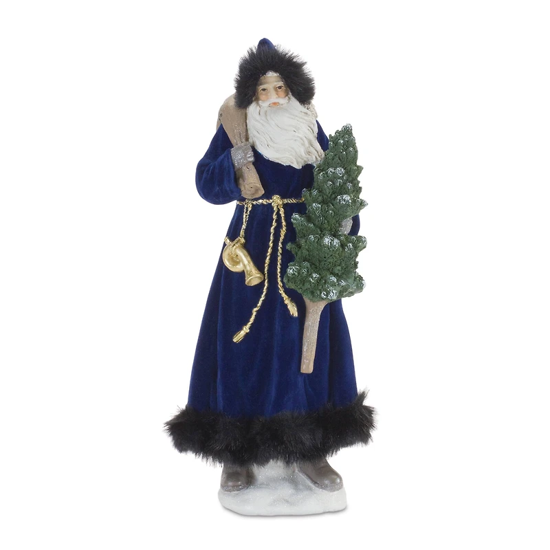 15" Hooded Santa with Frosted Pine Tree Figurines, 2ct.