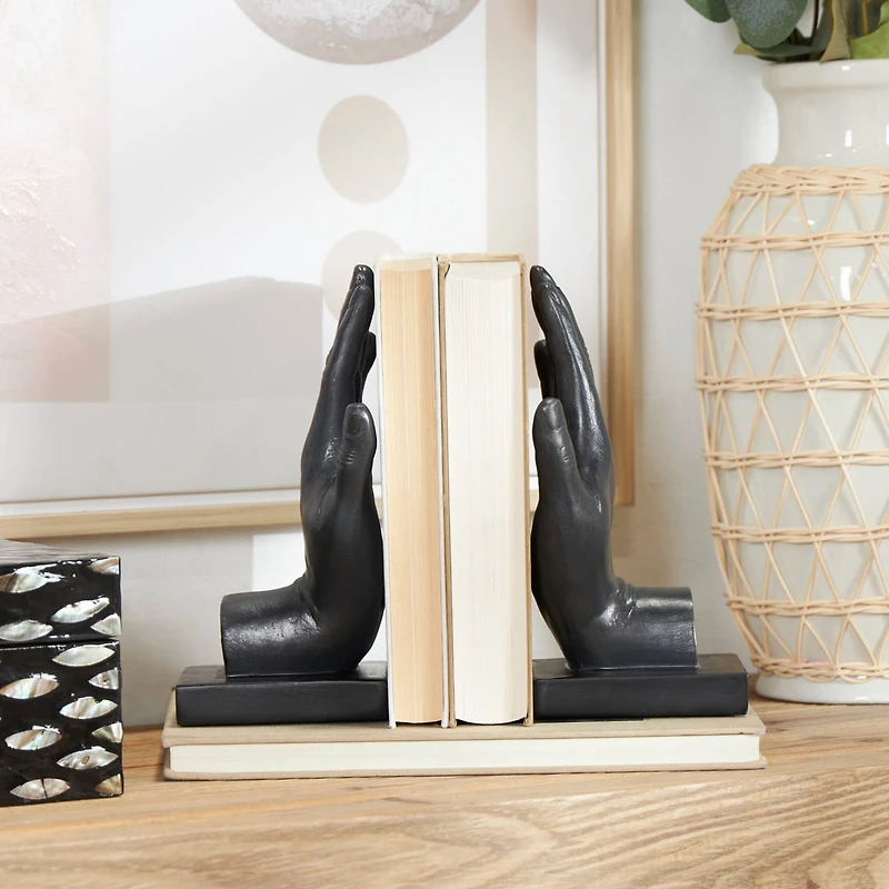 9.5" Black Polystone Hand Bookends, 2ct.