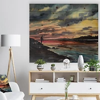 Designart - Fishing Man over Sunset Sky