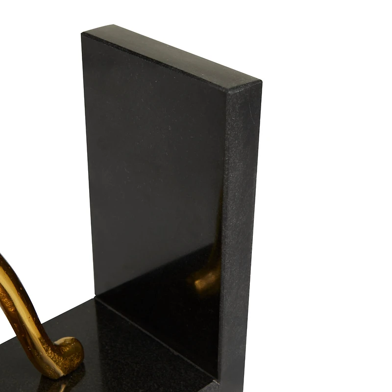 Set of 2" Gold Marble Contemporary Bookends, 7" x 7" x 5"