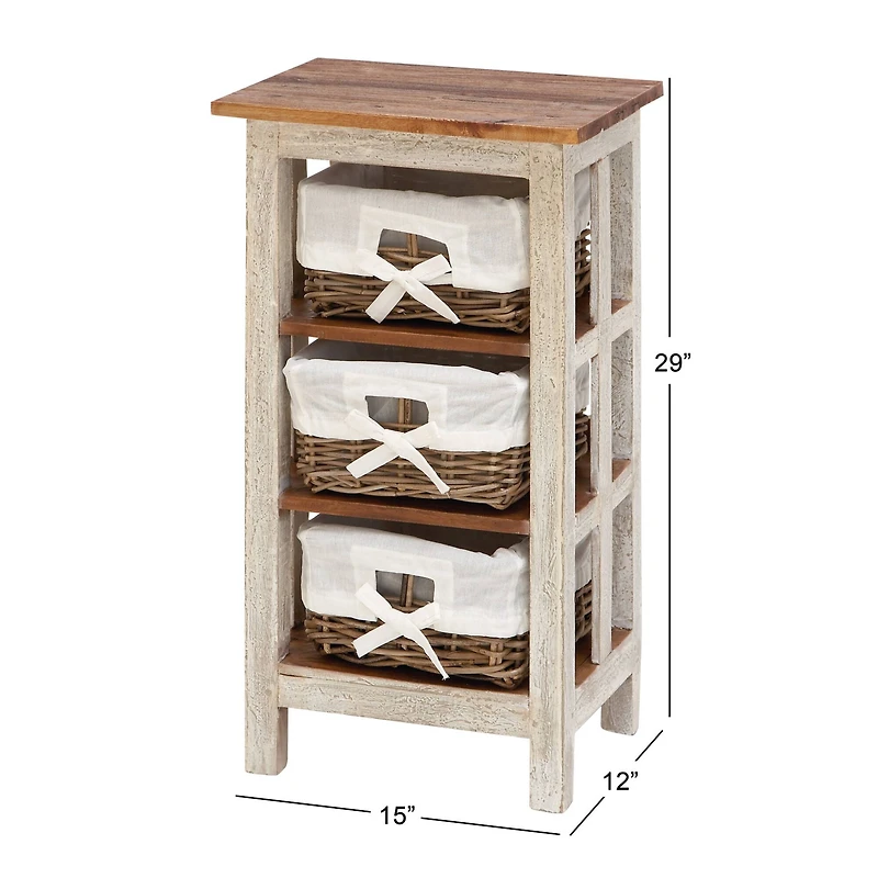 29" White Farmhouse Rattan Storage Unit