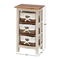 29" White Farmhouse Rattan Storage Unit