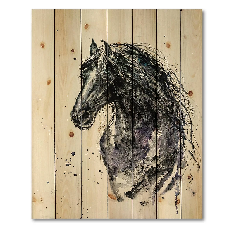 Designart - Portrait of Friesian Horse With Long Manes
