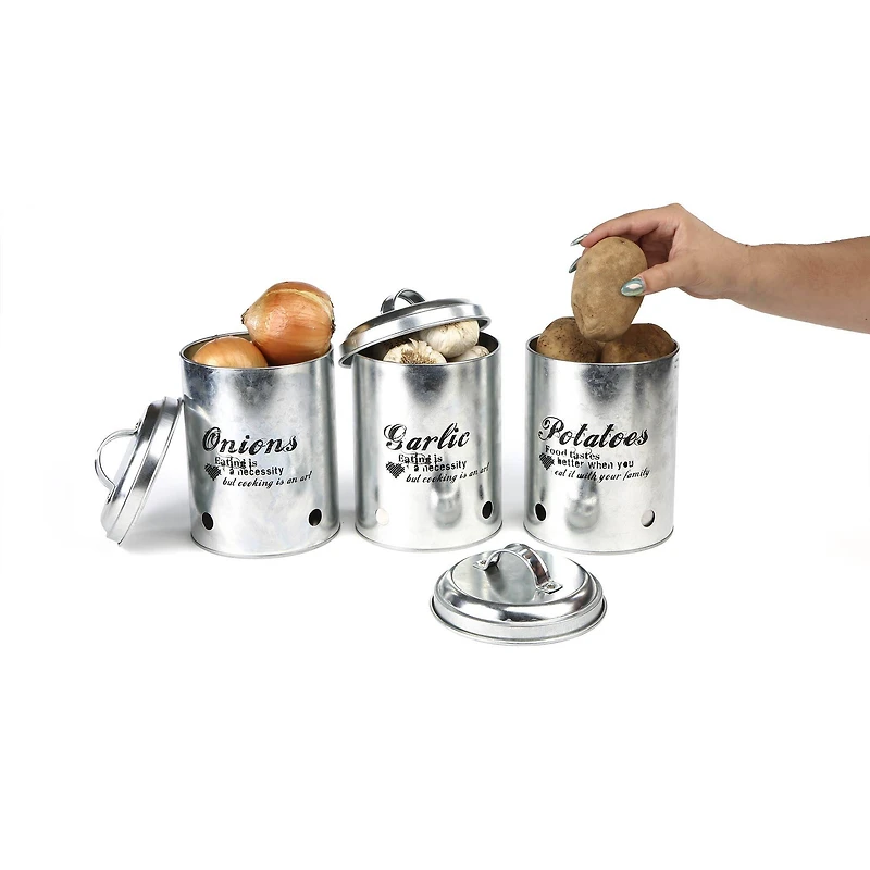 Mind Reader Silver Garlic, Onion, Potatoes Metal Canister Set
