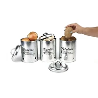 Mind Reader Silver Garlic, Onion, Potatoes Metal Canister Set