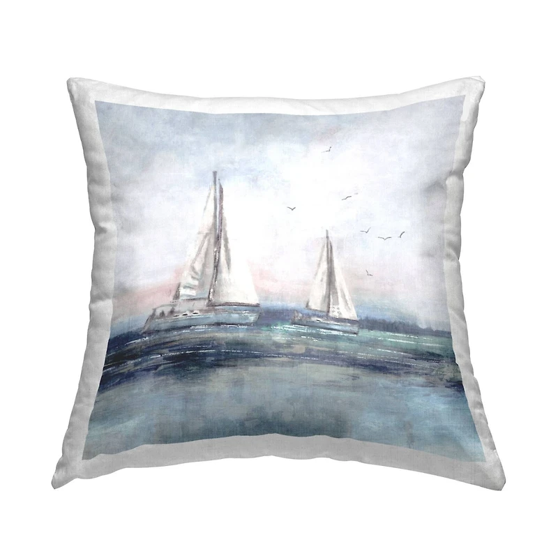 Stupell Industries Sailboats Floating Ocean Waves Nautical Scene Throw Pillow, 18" x 18"