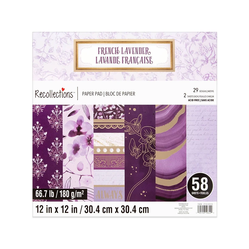 12" x 12" French Lavender Paper Pad by Recollections™, 58 Sheets