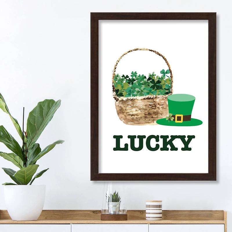 Lucky Clover Basket 20" x 30" Black Framed Print Under Plexiglass