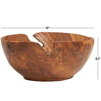 11" Brown Teak Wood Decorative Bowl with Natural Grooves