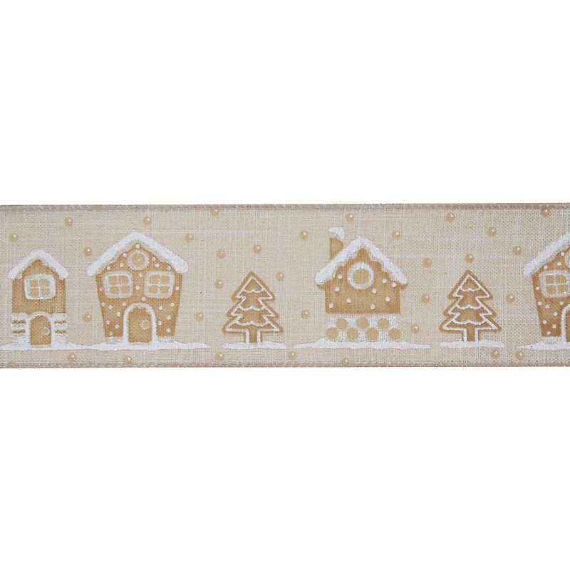 2.5" x 20 ft. Gingerbread Village Wired Faux Linen Ribbon by Celebrate It®