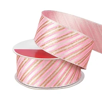 1.5" x 30ft. Blush & Gold Diagonal Stripes Wired Ribbon by Celebrate It®