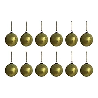Hello Honey® 12 Pack 4" Matte Olive Green & Gold Distressed Glass Ball Ornaments