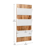 Mind Reader 3-Tier Wall-Mounted File Organizer, Wood and Metal Vertical Rack for Mail, Magazines, and Documents, Metal, Wood, White