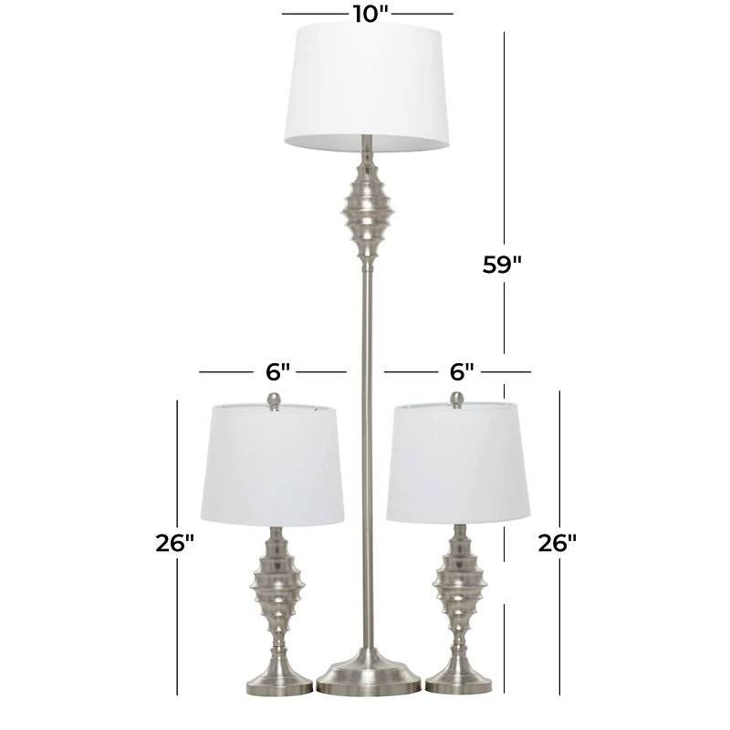 Set of 3 Silver Iron Coastal Table Lamp, 59" x 10" x 10"