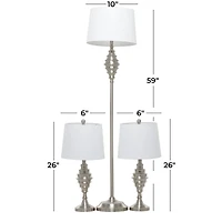 Set of 3 Silver Iron Coastal Table Lamp, 59" x 10" x 10"