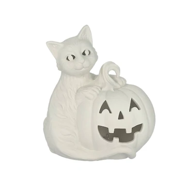 7.5" DIY Ceramic LED Pumpkin & Cat Décor by Make Market®