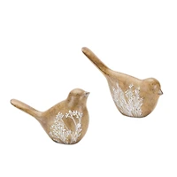 Bird Figurine with Carved Floral Design Set