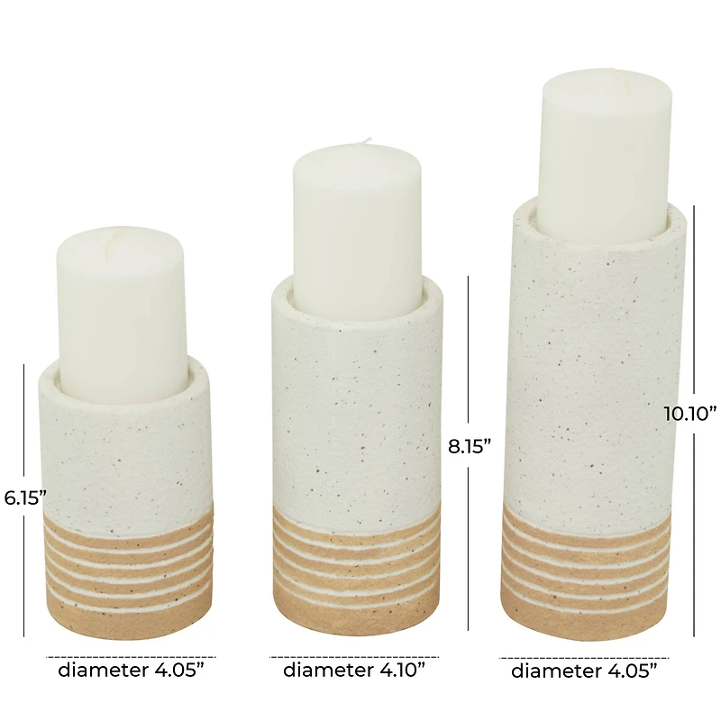 Novogratz White Metal Striped Pillar Candle Holder Set