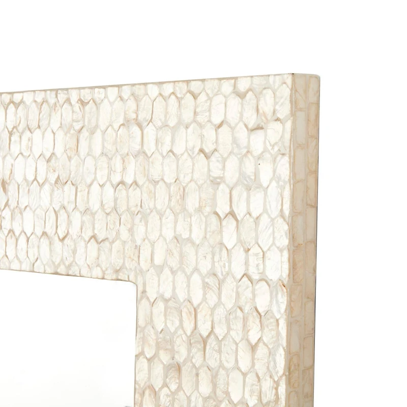 36" x 1" x 48" Cream Mother of Pearl Shell Handmade Mosaic Room Wall Mirror