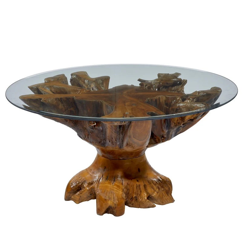 36" Brown Teak Wood Rustic Coffee Table