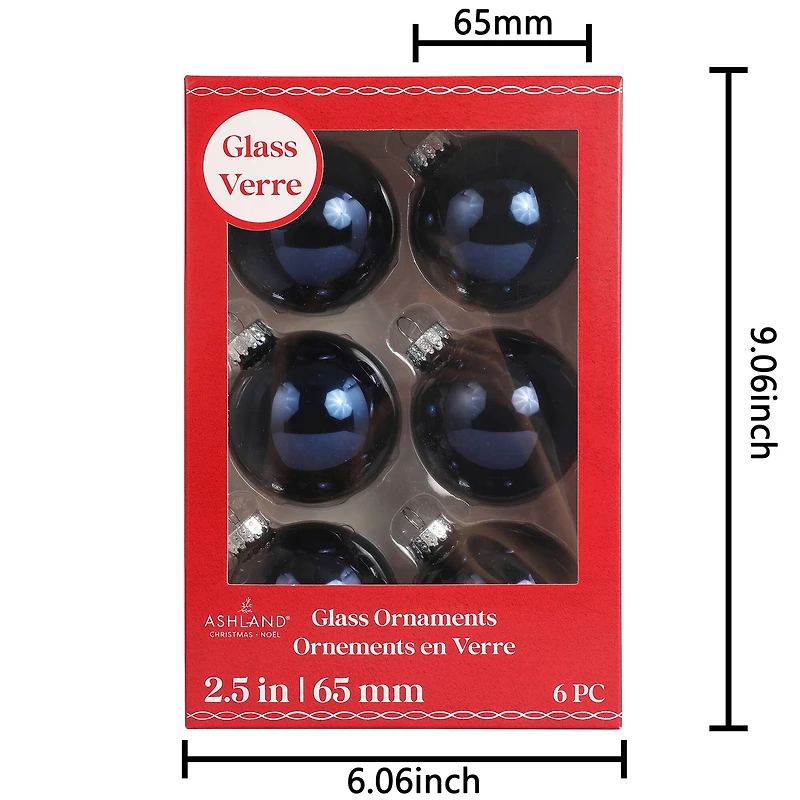 6 Pack 2.5" Shiny Glass Ball Ornaments by Ashland